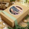 Cadaqués España Round Sticker - Sunset Coastal Vinyl Decal, Travel Souvenir, Mediterranean Village Boats, Retro Art Print