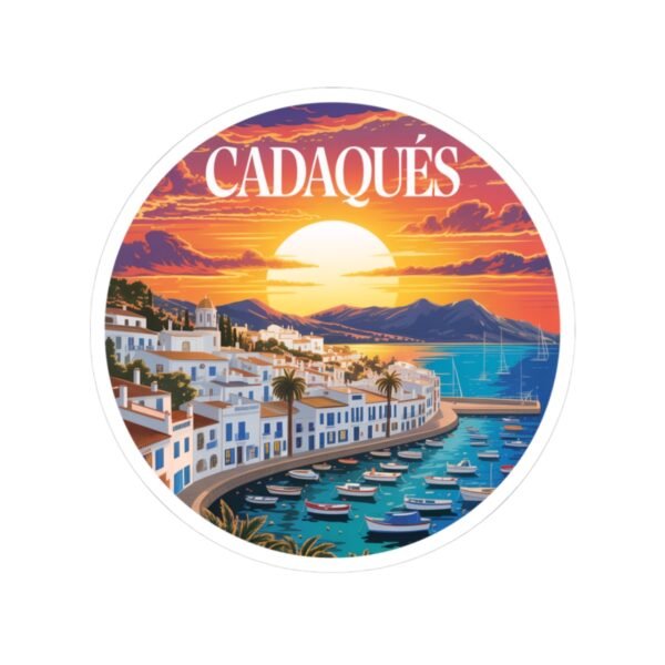 Cadaqués España Sticker - Sunset Coastal View, Mediterranean Village & Boats - Travel Souvenir, Beach Town Art, Summer Vibes