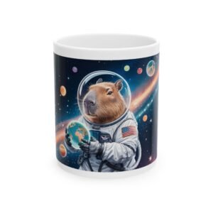 Capybara Astronaut Mug - Cosmic Space Art Coffee Cup with Earth - Cute Animal Lover Gift, Space Enthusiast Ceramic Mug