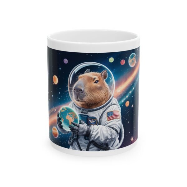 Capybara Astronaut Mug - Cosmic Space Art Coffee Cup with Earth - Cute Animal Lover Gift, Space Enthusiast Ceramic Mug