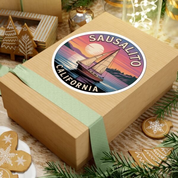 Sausalito California Sticker - Retro Sailboat Sunset Vinyl Decal, Coastal Bay Area Souvenir, Travel Gift Waterproof Car Laptop