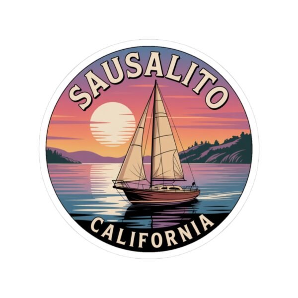 Sausalito California Sticker - Retro Sailboat Sunset Vinyl Decal, Coastal Bay Area Souvenir, Travel Gift Waterproof Car Laptop