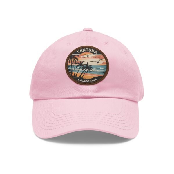 Ventura California Hat - Retro Coastal Embroidered Leather Patch Cap | Vintage Ocean Sunset Beach Design | Classic Dad Hat Gift