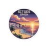 Sitges Spain Sticker - Pixel Art Sunset Mediterranean Coast Design, Retro Travel Round Vinyl Sticker for Laptops & Journals