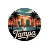 Tampa Florida Sticker - Retro Circular Skyline with Dome, Bridge & Palm Trees - Vintage Coastal Travel Souvenir Decal for Water Bottles