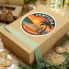 Ventura California Sunset Sticker - Round Beach Decal, Retro Coastal Surf Art, Ocean Travel Gift, Laptop & Water Bottle Vinyl