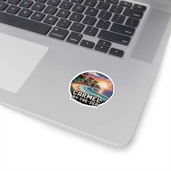 Carmel-by-the-Sea Sticker - Pixel Art Sunset Cliff and Ocean Waves Design - Retro California Coastal Travel Souvenir Vinyl Decal