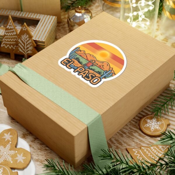 El Paso Texas Sticker - Retro Western Desert Decal with Cowboy & Cactus, Sunset Mountain Art, Southwestern Travel Souvenir