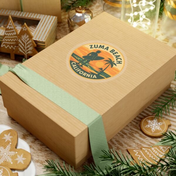 Zuma Beach, California - Vintage Sunset Emblem Sticker | Surf Design, Travel Souvenir, Coastal Vibes