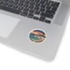 Cadaqués España Round Vinyl Sticker - Retro Coastal Design with Fishing Boats, Mediterranean Village Art, Travel Souvenir