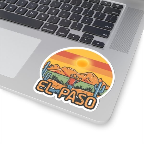 El Paso Texas Sticker - Retro Western Desert Decal with Cowboy & Cactus, Sunset Mountain Art, Southwestern Travel Souvenir