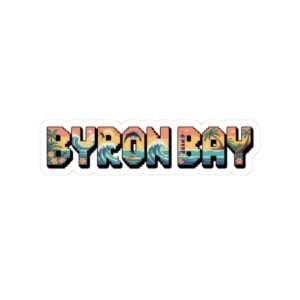 Byron Bay Australia Sticker - Pixel Art Retro Surf Design with Sunset, Lighthouse, Palm Trees & Ocean Waves - Vintage 8-Bit Travel Art