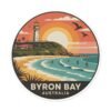 Byron Bay Australia Round Vinyl Sticker - Retro Beach Sunset Design, Coastal Souvenir, Waterproof Surf & Travel Decal