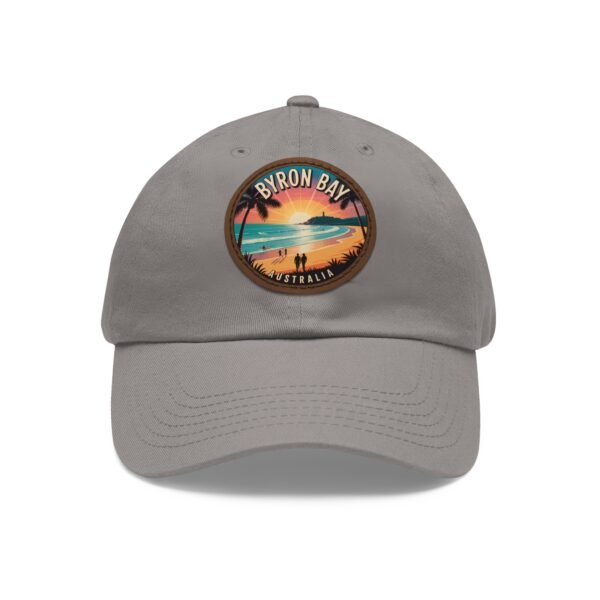Byron Bay Hat - Retro Sunset Leather Patch Cap with Coastal Design, Australia Beach Souvenir, Surf Style Dad Hat Gift