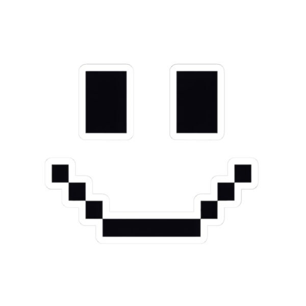 Pixel Smiley Face Sticker - Retro 8-Bit Minimalist Happy Face Decal, Funny Gaming Pixel Art, Cute Laptop & Water Bottle Sticker