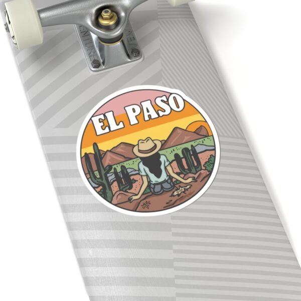 El Paso Texas Sticker - Retro Desert Landscape Decal with Cactus & Sunset, Western Travel Souvenir, Mountain Adventure Art