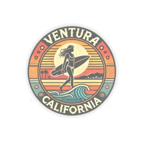 Kiss-Cut Stickers - Retro Ventura California Vintage Surf Girl Design, Beach Lover Decal, Laptop Sticker, Water Bottle Label, Scrapbook