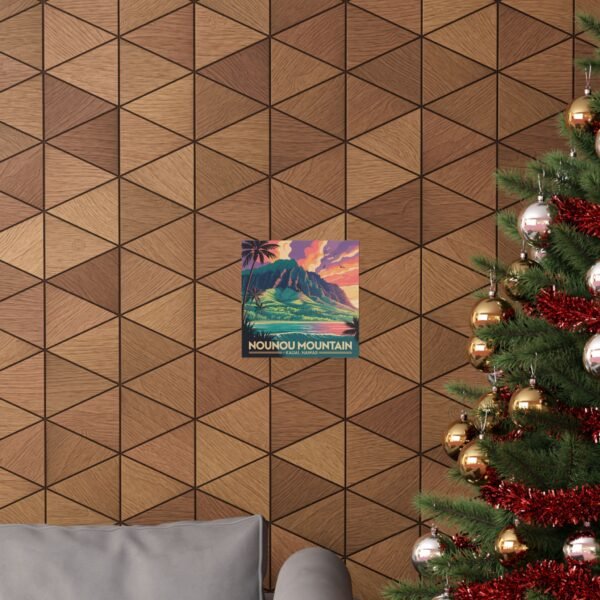 Nounou Mountain Kapaa Hawaii Poster - Retro Travel Wall Art Print of Sleeping Giant - Vintage Coastal Sunset Landscape Decor