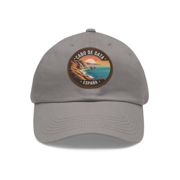 Cabo de Gata Hat - Spain Leather Patch Cap, Retro Coastal Sunset Design, Andalusia Travel Souvenir, Vintage Mediterranean Gift