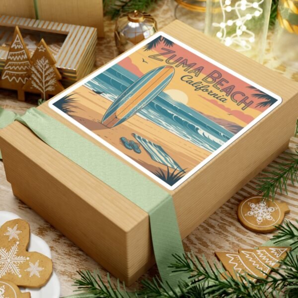 Zuma Beach California Vinyl Sticker - Surfboard Sunset Design, Retro Beach Vibes, California Travel Decal, Malibu Souvenir