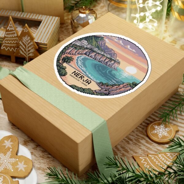 Nerja Spain Sticker - Pixel Art Mediterranean Sunset | Retro 8-Bit Coastal Design of Andalucía | Travel Vinyl Decal for Laptop & Bottle