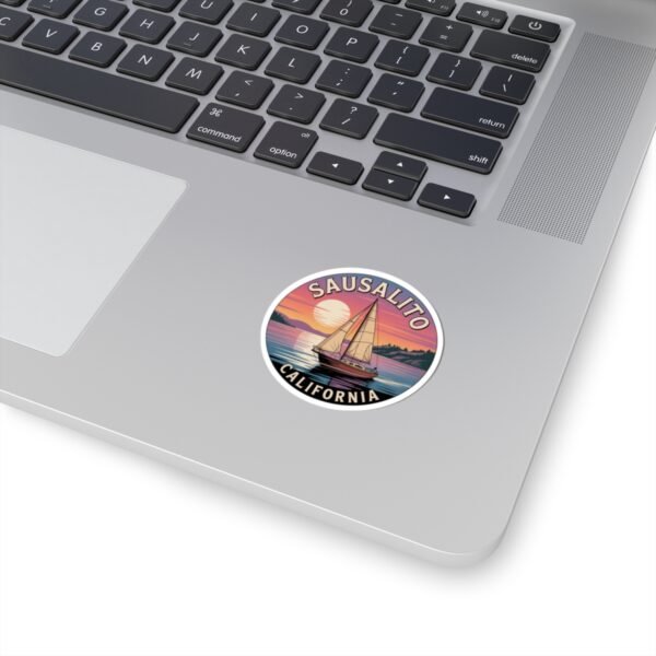 Sausalito California Sticker - Retro Sailboat Sunset Vinyl Decal, Coastal Bay Area Souvenir, Travel Gift Waterproof Car Laptop