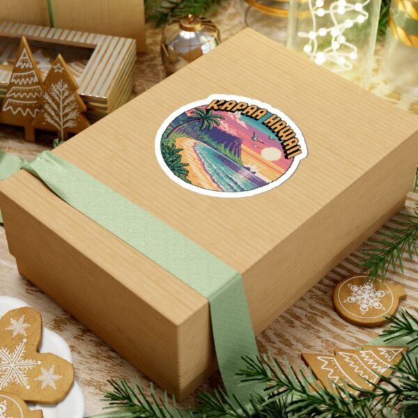 Kapaa Hawaii Pixel Art Sticker - Retro 8-Bit Beach Sunset with Nounou Mountain & Palm Trees - Vintage Gamer Travel Souvenir