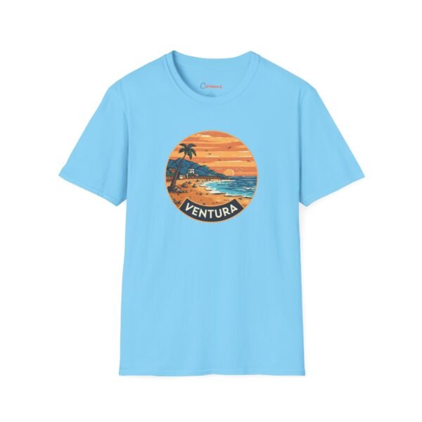Ventura California Sunset Softstyle T-Shirt, Beach Lover Tee, Coastal Sunset Shirt, Ocean Vibes Top, Vacation Tshirt