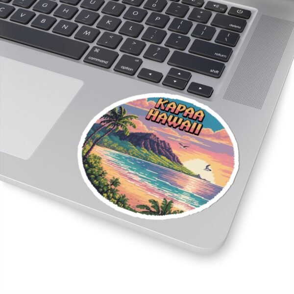 Kapaa Hawaii Pixel Art Sticker - Retro 16-Bit Sunset Beach Design with Palm Trees & Waves - Vintage Coastal Travel Souvenir