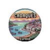 Cadaqués Spain Pixel Art Round Sticker - Retro Coastal Design, Mediterranean Village & Boats, Cute Travel Souvenir for Laptops and Journals