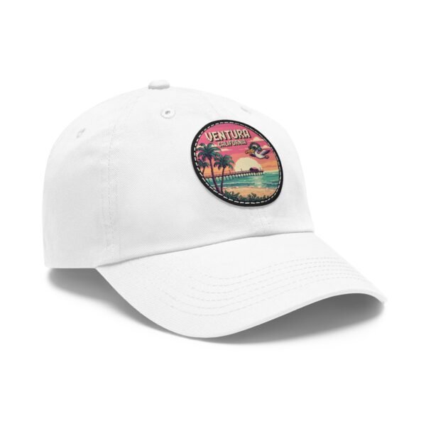 Ventura California Pixel Art Hat - Retro Coastal Leather Patch Cap with Sunset Beach Scene | California 8-Bit Design Gift