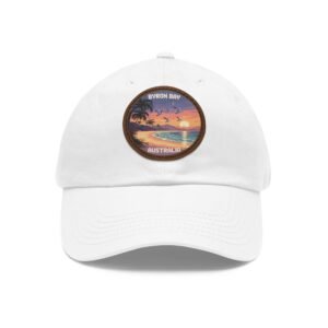 Byron Bay Pixel Art Hat - Retro Sunset Leather Patch Cap | Australia Beach Dad Hat | Vintage Ocean View | Gamer Travel Gift