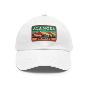 6074253307212373527_2048.jpeg Alamosa Colorado Hat - Retro Sunset Rectangular Leather Patch Cap, Great Sand Dunes Mountains Souvenir Dad Hat, Travel Gift