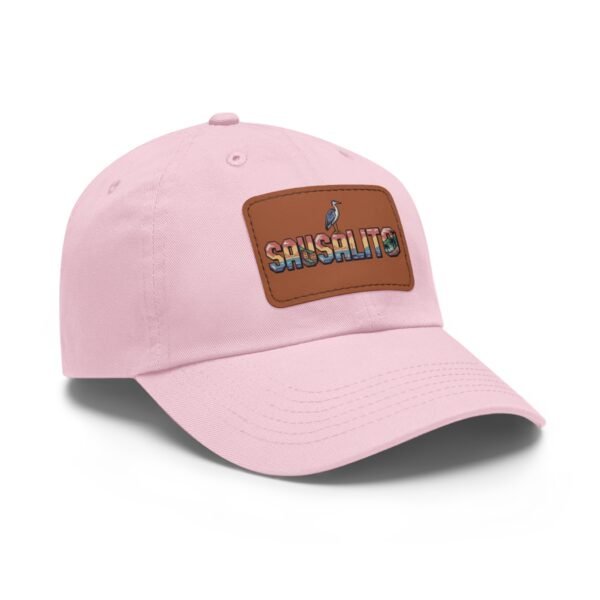 Sausalito California Hat - Square Leather Patch Baseball Cap with Pixel Art Coastal Design, Retro Travel Souvenir Dad Hat