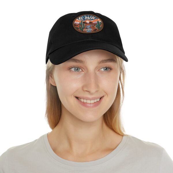 El Paso Texas Hat - Leather Patch Desert Sunset Cap with Cactus & River, Retro Travel Baseball Dad Hat, City Vibes Souvenir Apparel