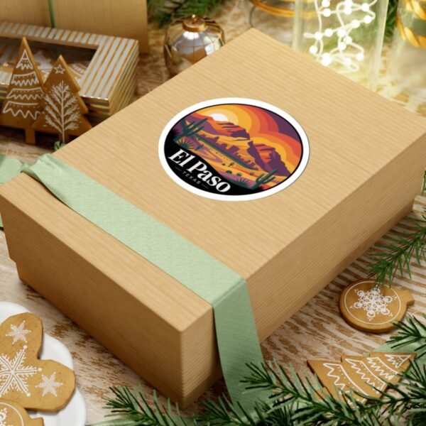 El Paso Texas Sticker - Franklin Mountains Sunset Desert Vinyl Decal, Southwest Cactus Landscape Art, Travel Souvenir for Laptops