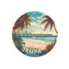 Tampa Florida Sticker - Vintage Coastal Pier Sunset Design with Palm Trees, Seagulls and Ocean Waves - Retro Travel Beach Souvenir