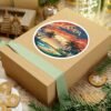 Tampa Florida Sticker - Retro Sunset Beach Scene with Palm Trees, Ocean Waves, and Vibrant Coastal Skyline - Vintage Travel Art