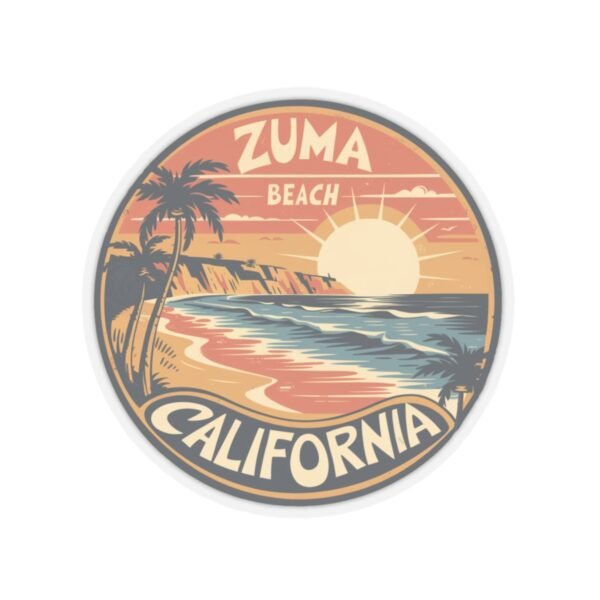 Zuma Beach, California - Vintage Sunset Sticker | Coastal Vibes & Palm Trees Emblem