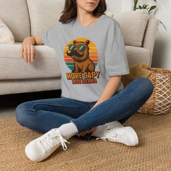 More Capy, Less Drama Funny Capybara T-Shirt, Retro Sunset Aesthetic Tee for Animal Lovers, Chill Vibes Shirt, Gift for Him or Herñ