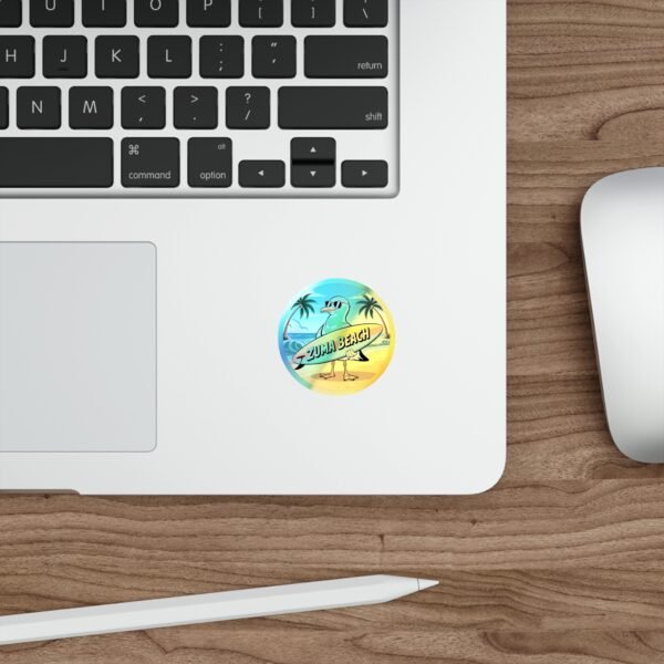 Zuma Beach Holographic Sticker - Cool Seagull Surfboard, Retro Summer Vibes, California Coastal Decor, Laptop & Water Bottle Vinyl Decal