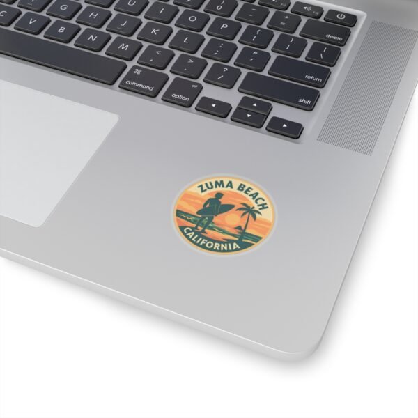 Zuma Beach, California - Vintage Sunset Emblem Sticker | Surf Design, Travel Souvenir, Coastal Vibes