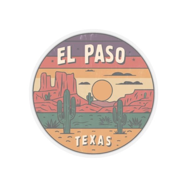 Desert Adventure Retro Design Kiss-Cut Stickers, El Paso Texas Sticker, Travel Decal, Wanderlust Camping Sticker, Southwest Desert Sticker