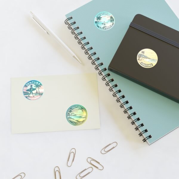 Ventura California Sticker Pack - Set of 4 Retro Coastal Travel Decals, Vintage Surf & Sunset Souvenir Stickers