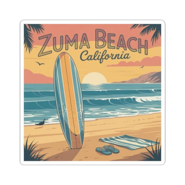 Zuma Beach California Vinyl Sticker - Surfboard Sunset Design, Retro Beach Vibes, California Travel Decal, Malibu Souvenir