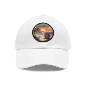 Zuma Beach California Hat - Retro Sunset Leather Patch Cap, Pixel Art Coastal Dad Hat, Malibu Surf Style Beachwear