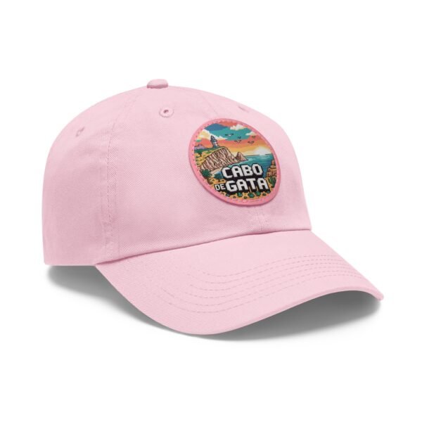 Cabo de Gata Hat - PU Leather Patch Pixel Art Sunset Baseball Cap, Spain Coastal Souvenir