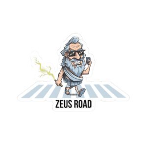 Zeus Road Sticker - Funny Greek Mythology Vinyl Decal, Lightning & Crosswalk Design, Unique Gift for Him
