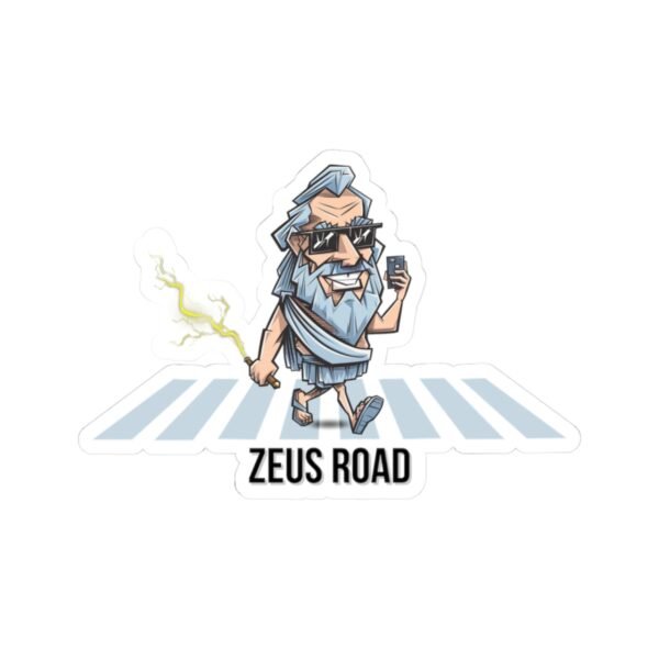Zeus Road Sticker - Funny Greek Mythology Vinyl Decal, Lightning & Crosswalk Design, Unique Gift for Him