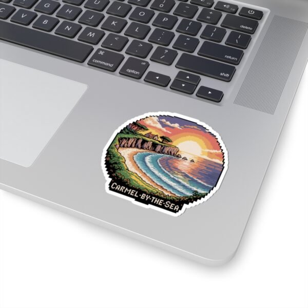 Carmel-by-the-Sea Sticker - Pixel Art Sunset Beach Cliffside and Ocean Waves Design - Retro California Coastal Travel Souvenir Decal